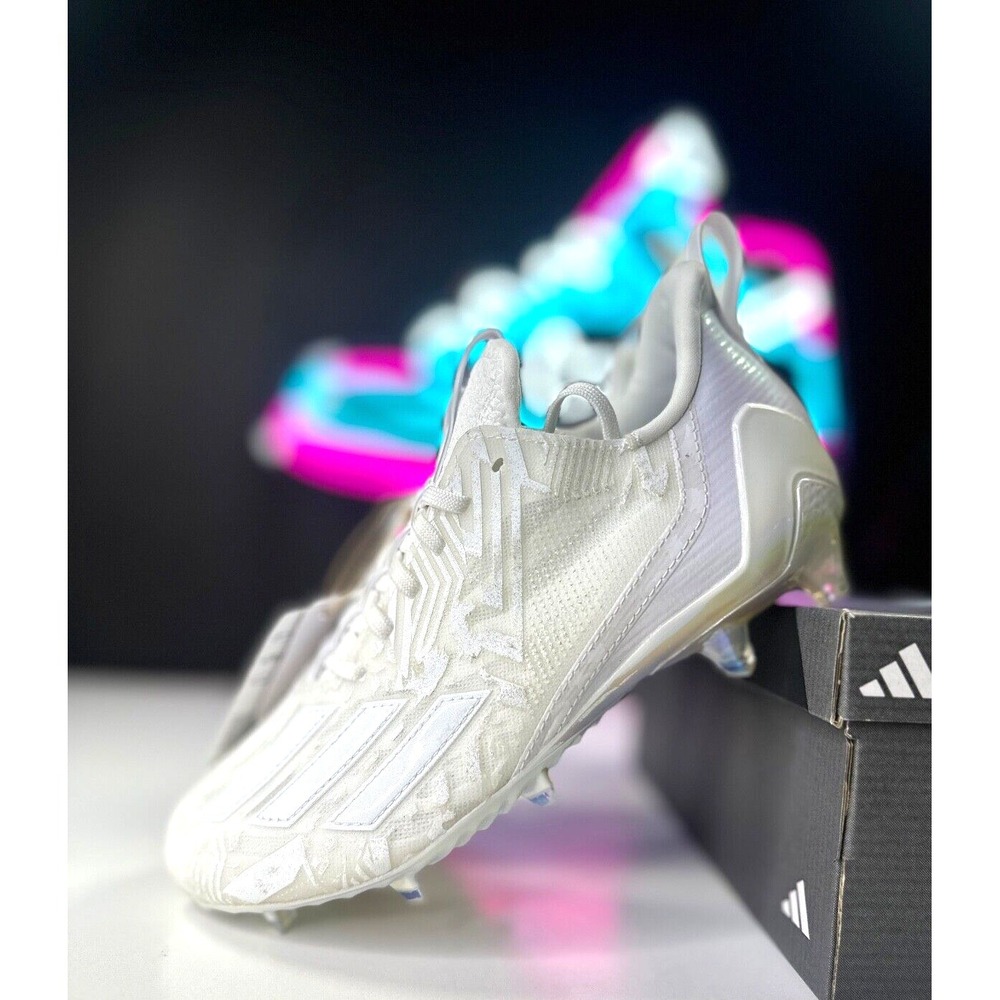 Adidas Adizero 12.0 Triple White Football Cleats IG7223 Mens Size 7.5 Iridescent
